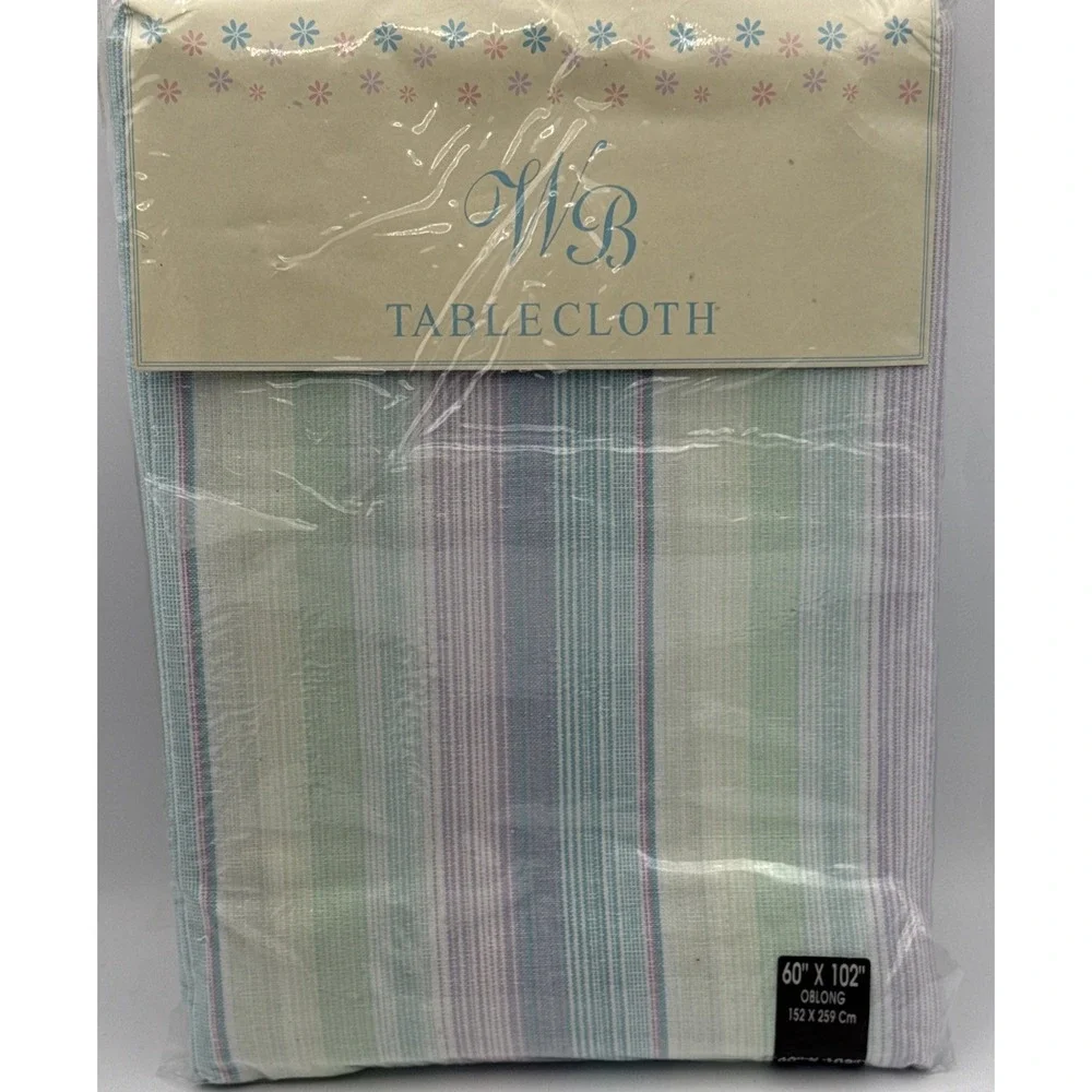 WB Oblong Tablecloth 60 X 102 Pastel Stripe Spring Summer Decor #3612